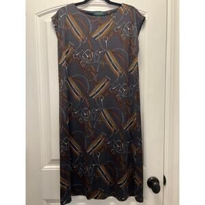 Lauren Ralph Lauren Women Silk Wool Horsebit Equestrian Dress Size 1X Gray Brown